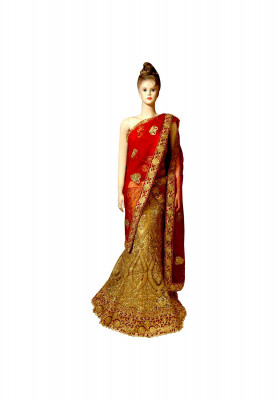 Golden net cotton stone lehenga