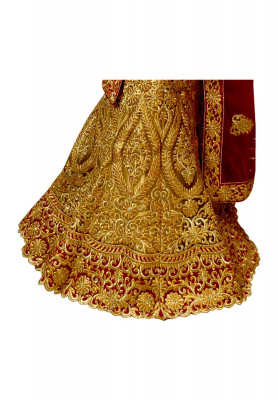 Golden net cotton stone lehenga