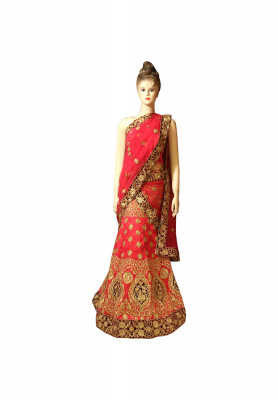 Magenta-red katan thread stone lehenga