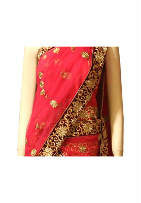 Magenta-red katan thread stone lehenga