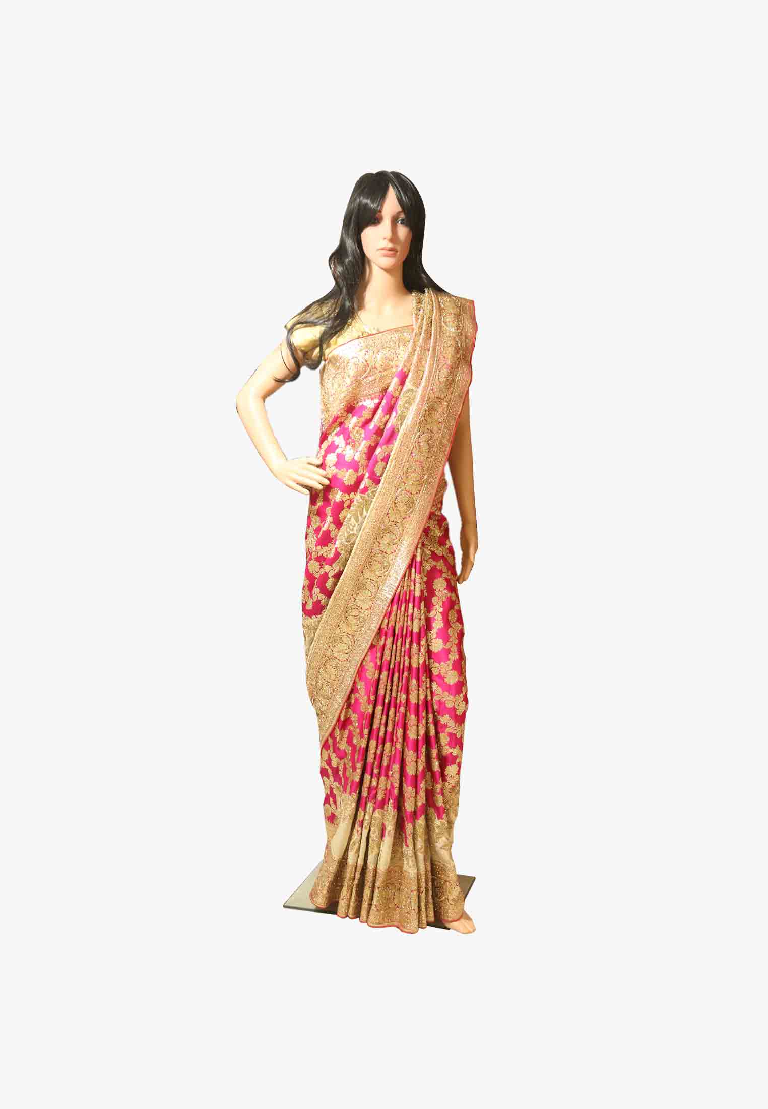 Magenta katan real stone benarashi saree