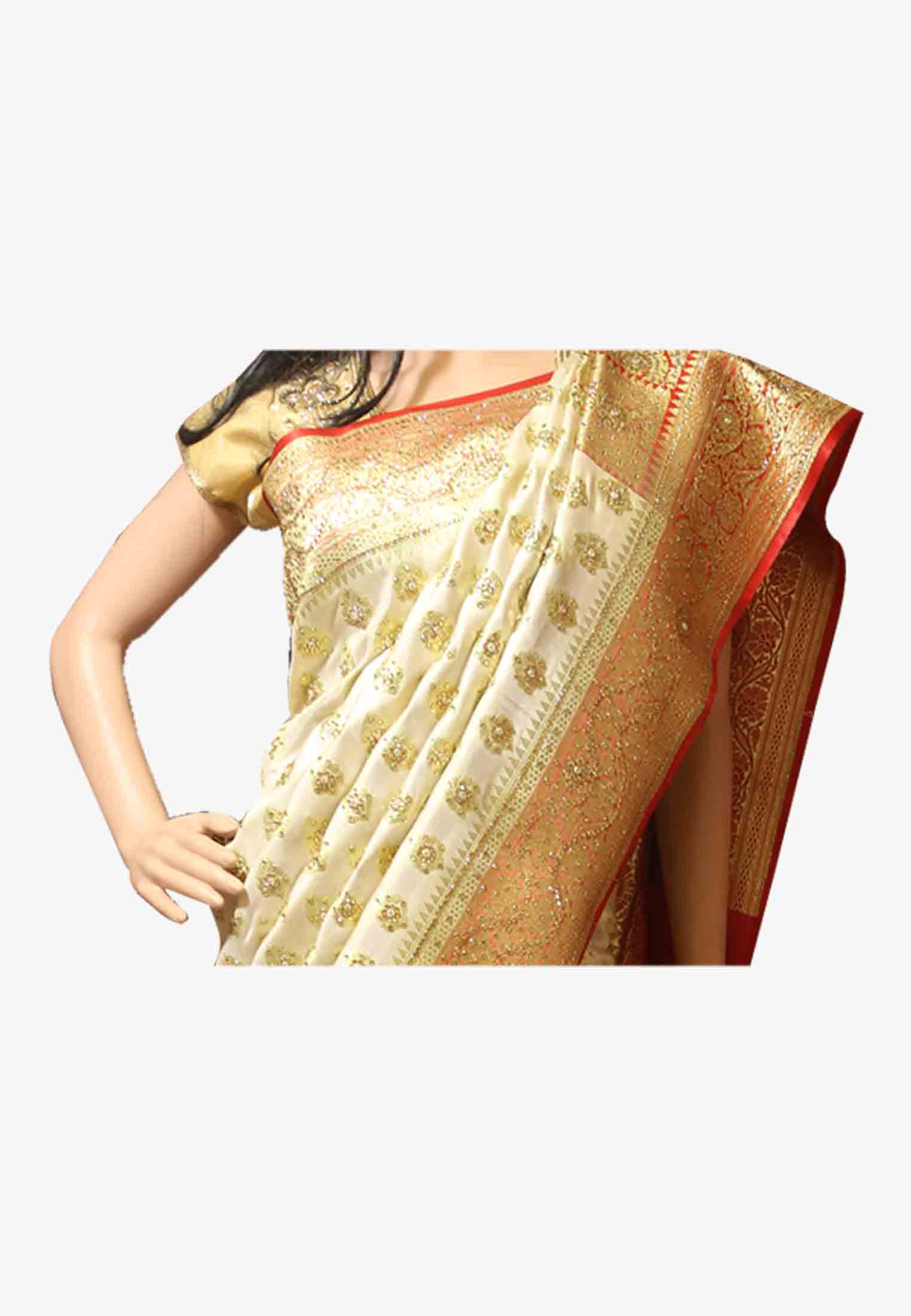 Golden katan lock stone wedding saree