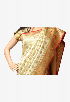 Golden katan lock stone wedding saree