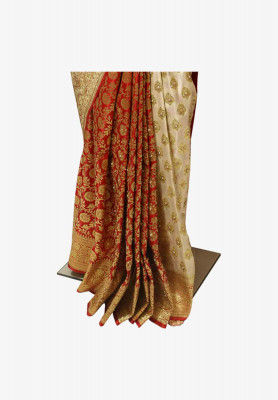 Golden katan lock stone wedding saree