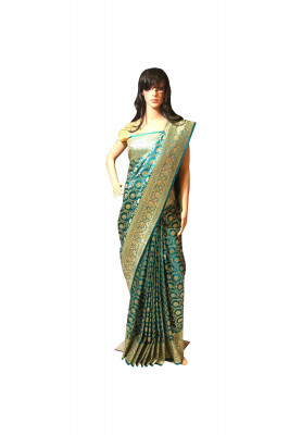 Sea green katan stone wedding saree