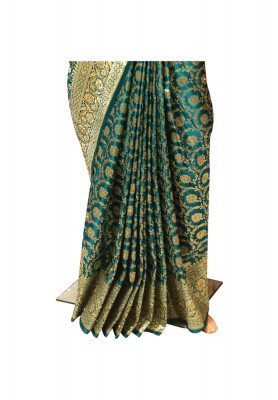 Sea green katan stone wedding saree