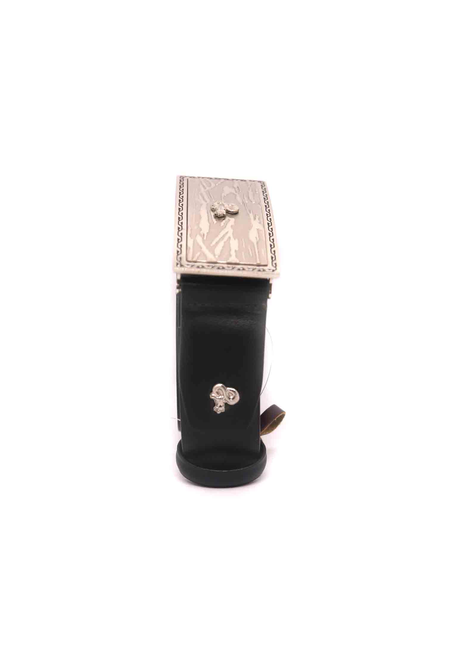 Cheq black leather belt