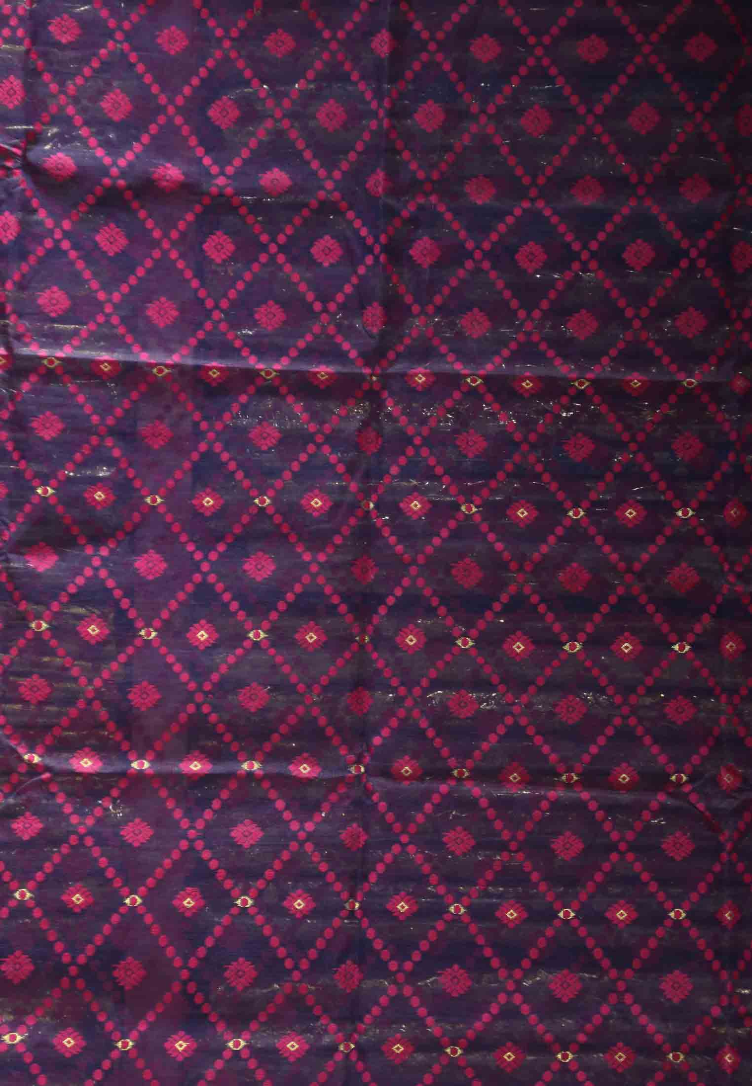 Blue magenta reshom jamdani saree