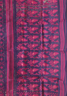 Blue magenta reshom jamdani saree