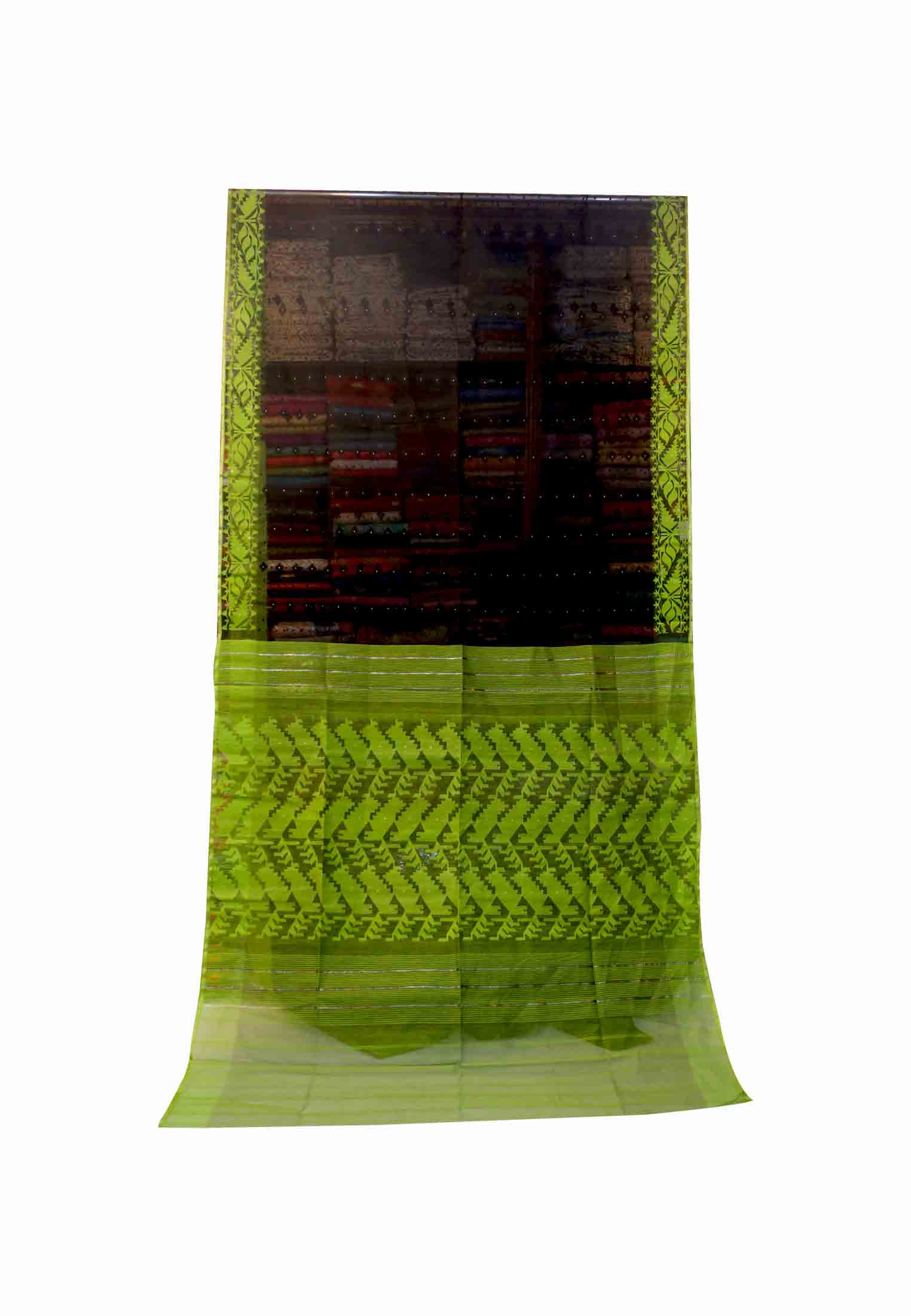 Olive green half silk jamdani saree