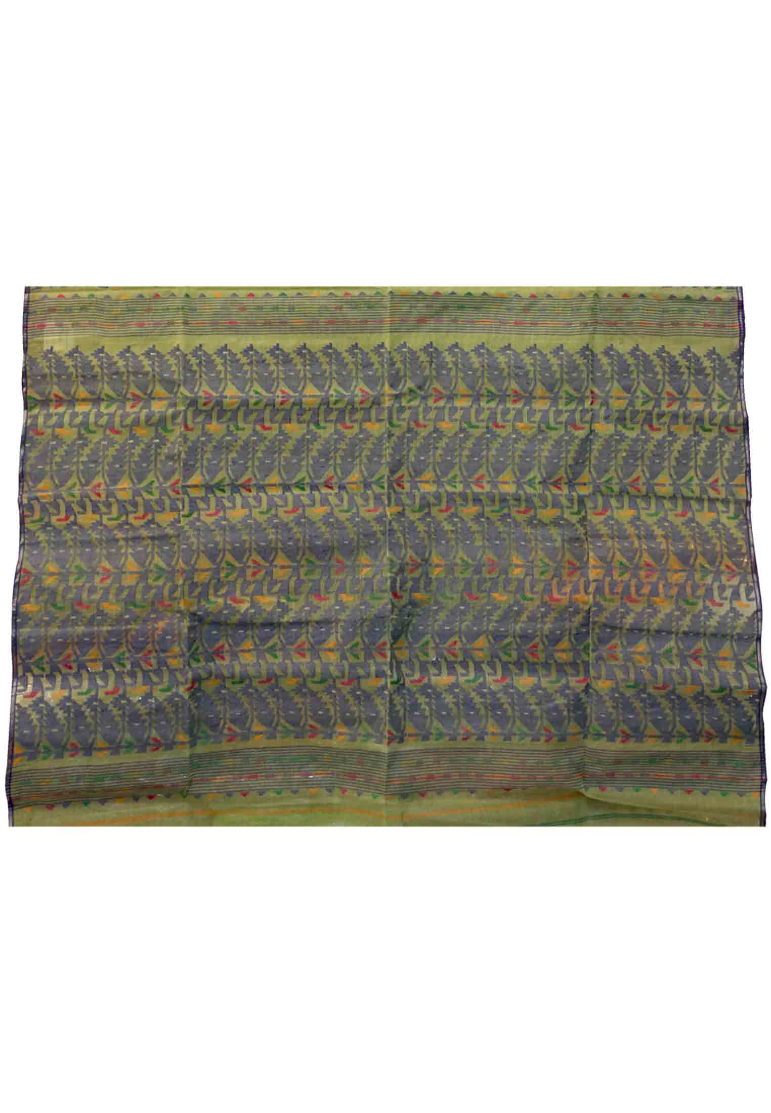 Green all over thread work jamdani saree