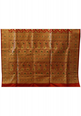Red katan mina work wedding saree