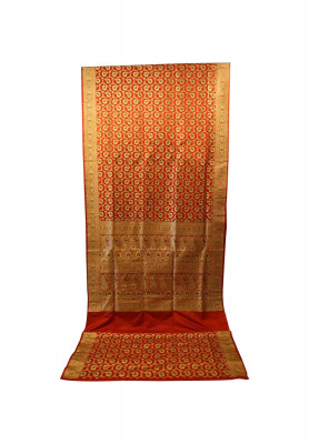 Red katan mina work wedding saree
