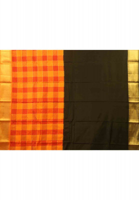 Katan black orange jori work party saree