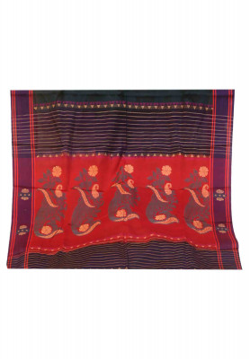 Deep blue thread work cotton saree