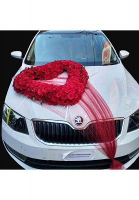 Red heart ribbon car decoration