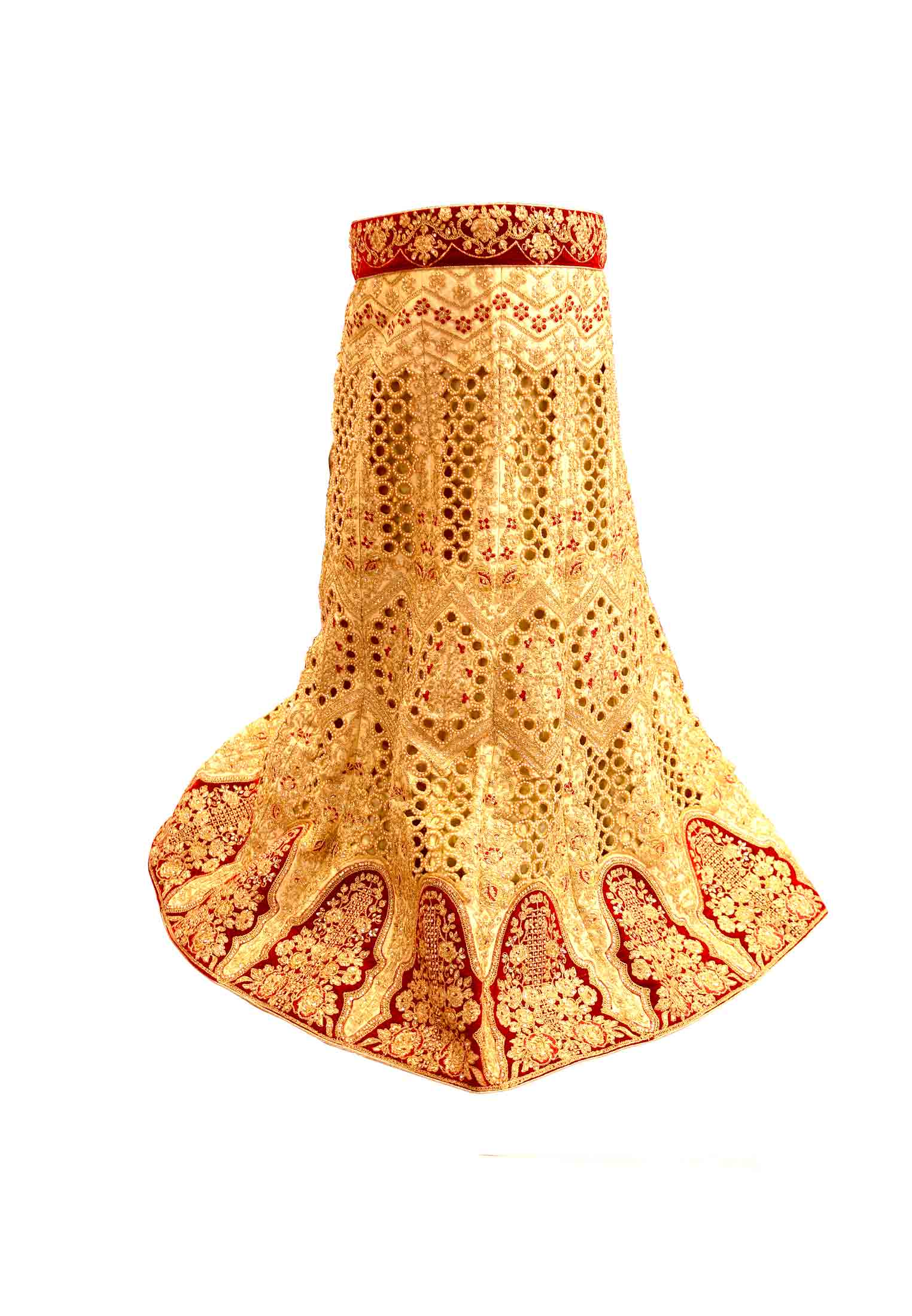 Golden and Red Katan Lehenga
