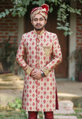 Maroon Color Sherwani for Rent