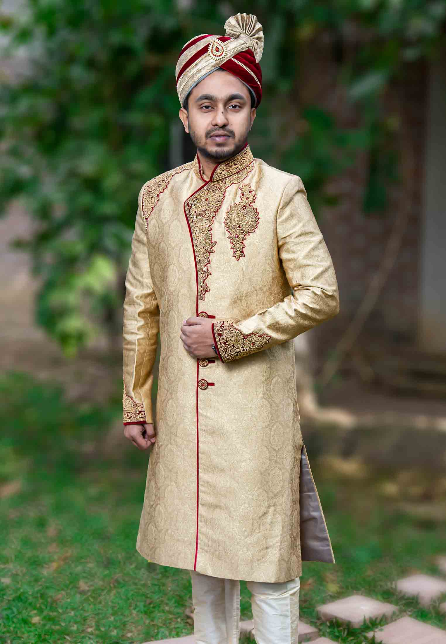 Golden Color Sherwani for Rent