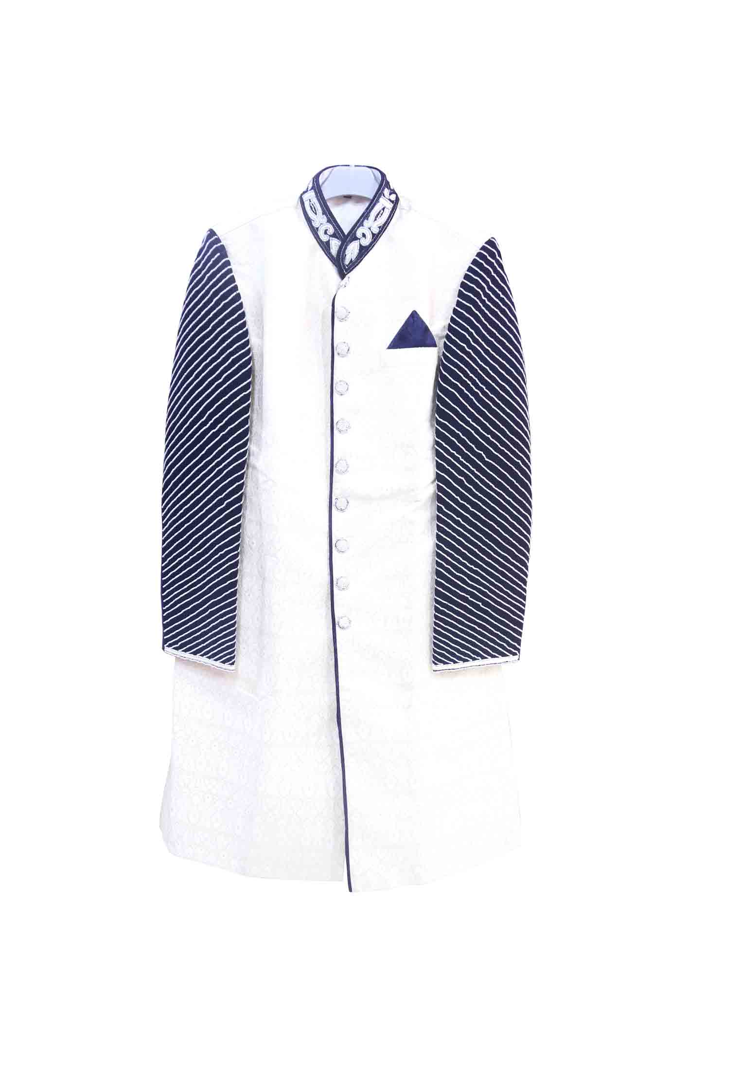 White and Blue Katan Sherwani
