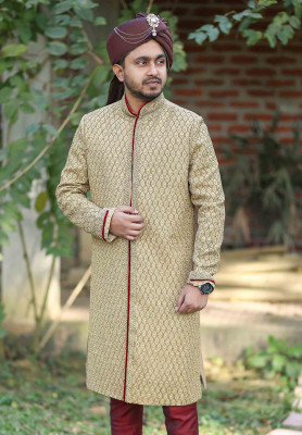 Golden Color Sherwani for Rent