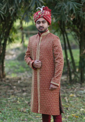 Maroon Color Sherwani for Rent