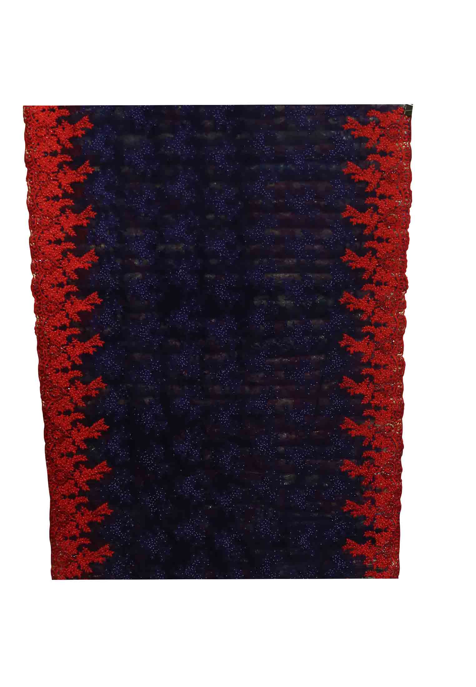 Blue and Red Net Saree