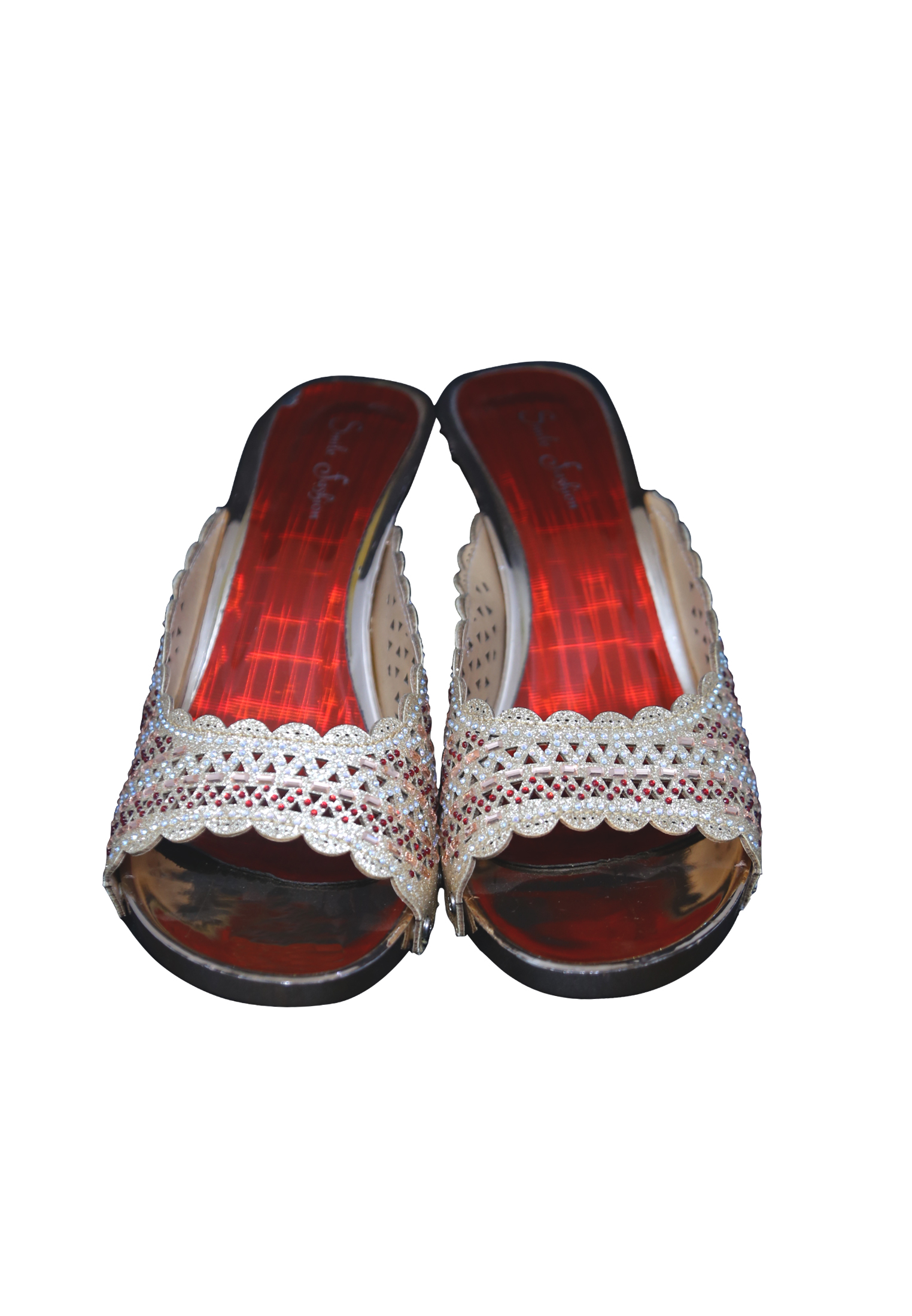 Golden and Maroon Pencil Heel Shoes