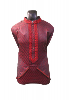 Maroon Colored Silk Panjabi