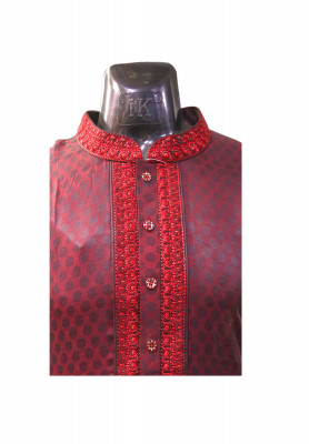 Maroon Colored Silk Panjabi