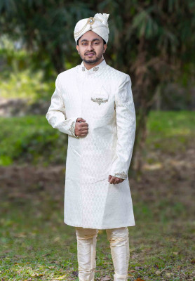 Off white Matching print Sherwani 