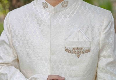 Off white Matching print Sherwani 