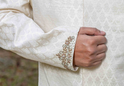 Off white Matching print Sherwani 