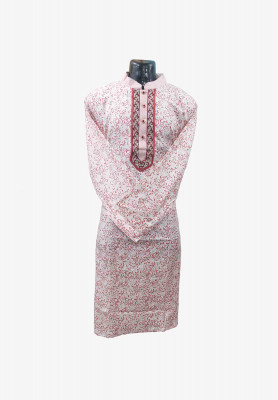 Off White Panjabi with Red Contrast