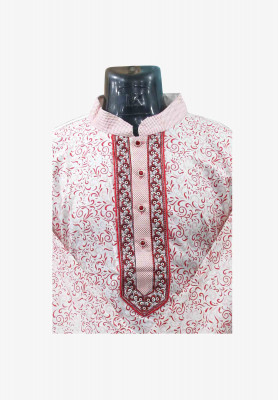 Off White Panjabi with Red Contrast