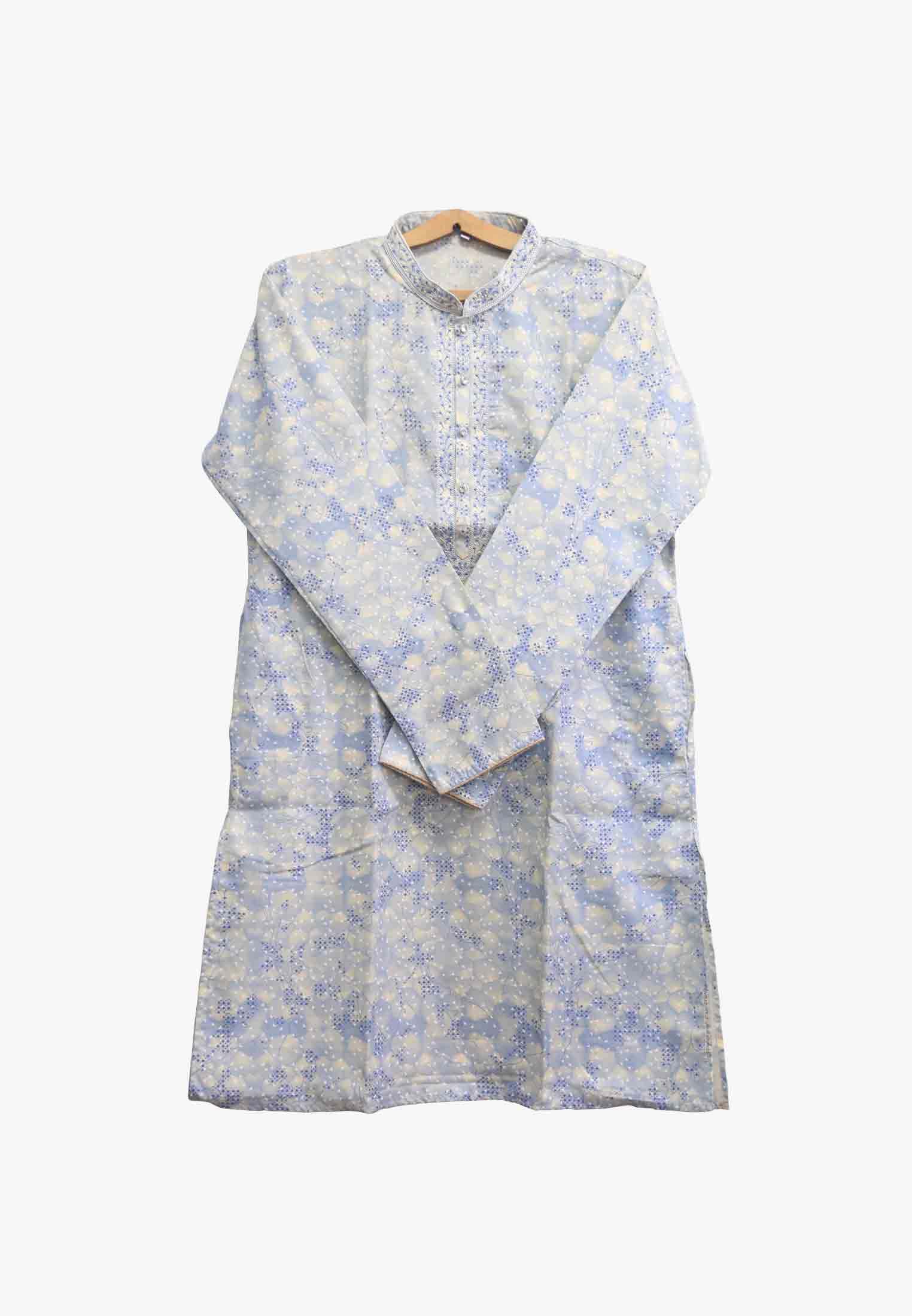 Blue and White Contrast Cotton Panjabi