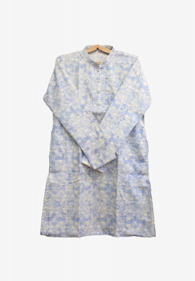 Blue and White Contrast Cotton Panjabi