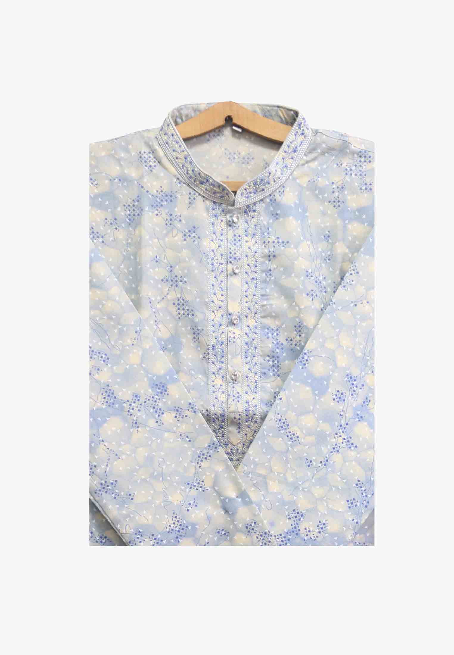 Blue and White Contrast Cotton Panjabi