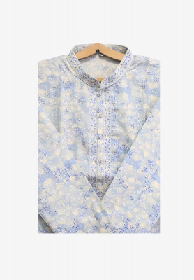 Blue and White Contrast Cotton Panjabi