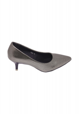Black Semi Pencil Heel Artificial Leather Shoe