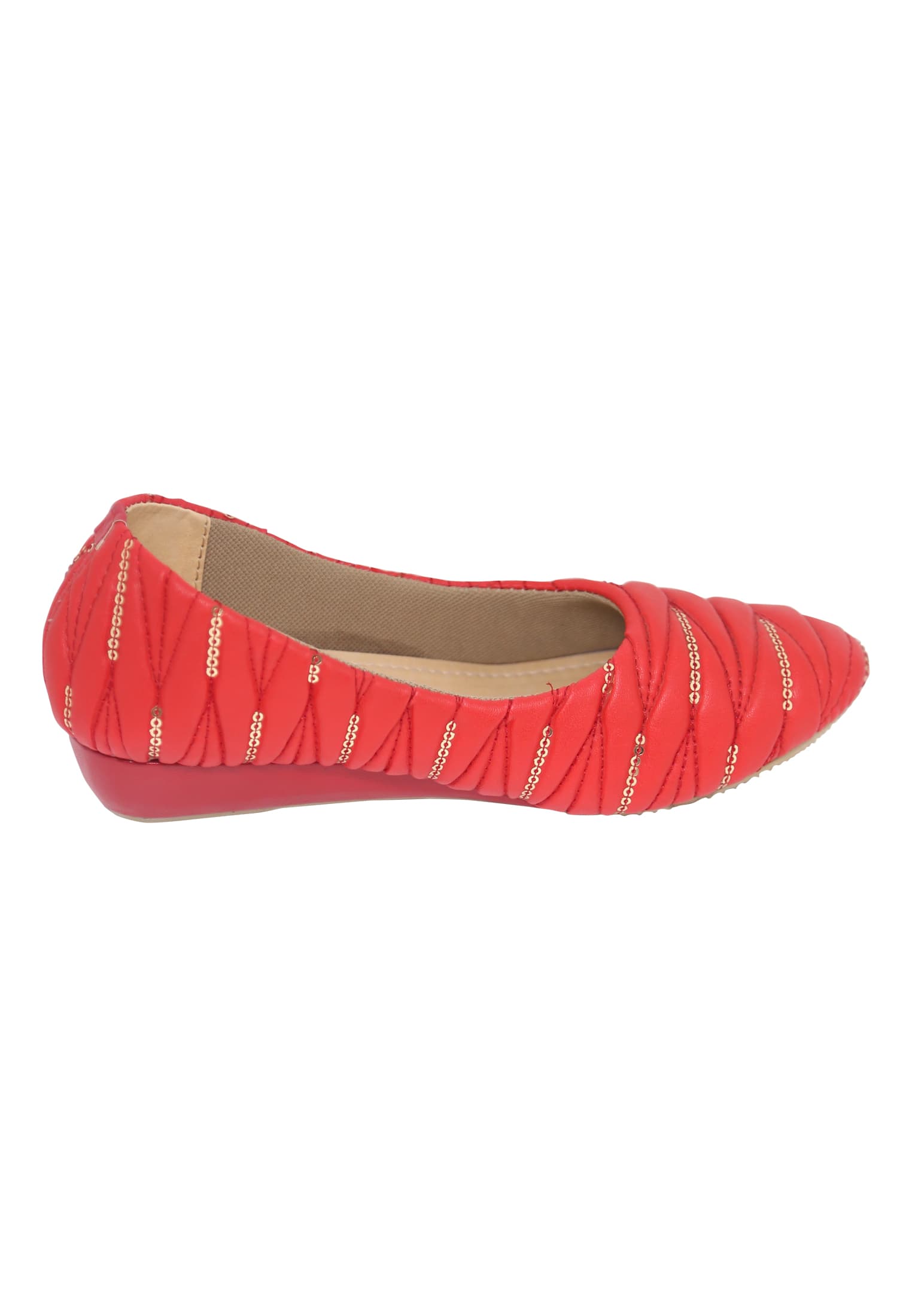 Embroidered Ladies Red Flat Shoe