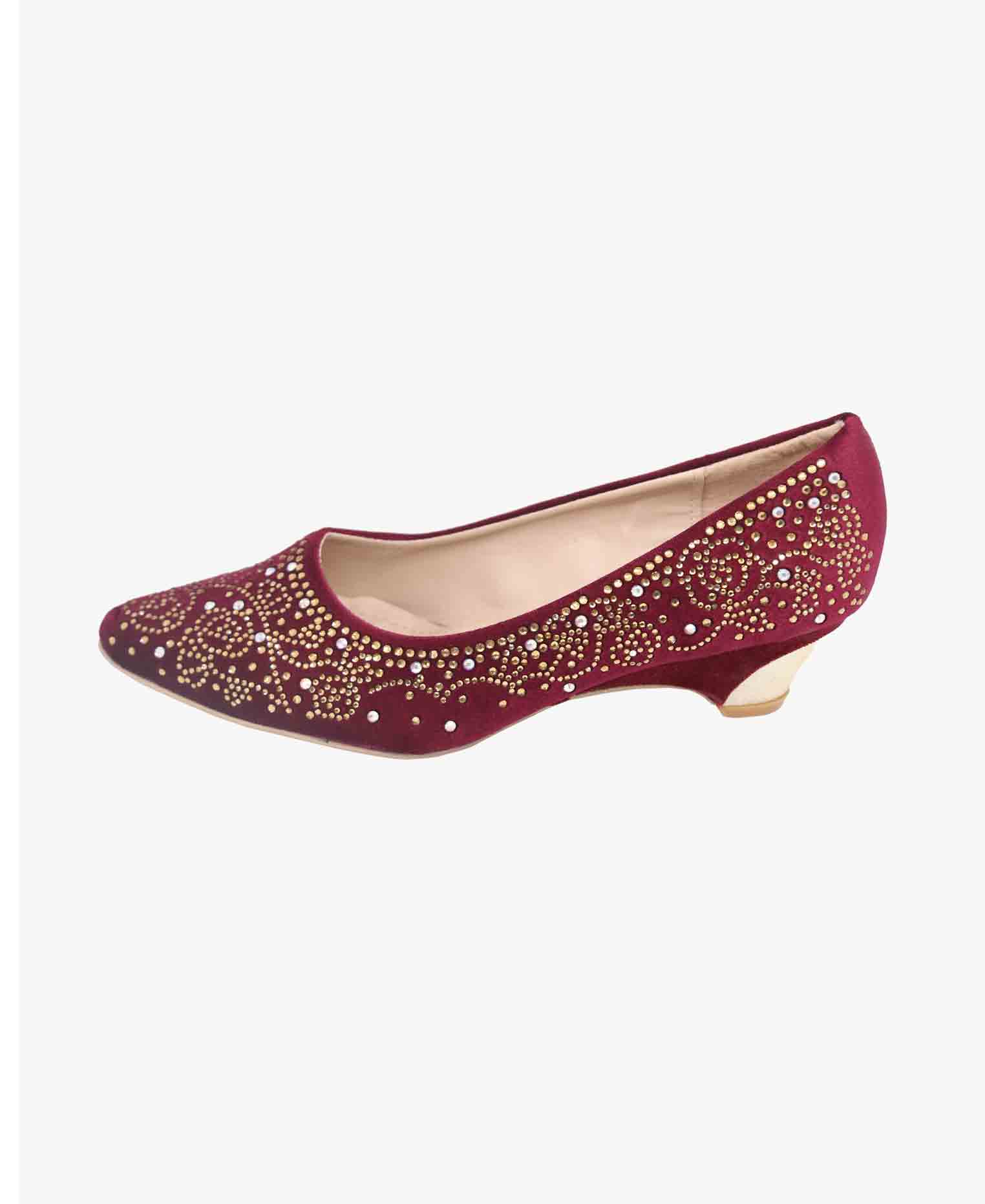 Chinese Maroon Semi Pencil Heel Shoe