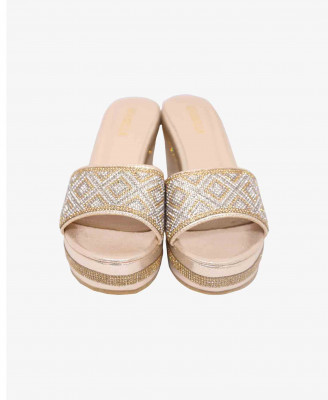 Golden Chinese Balanced Heel Shoe for Women