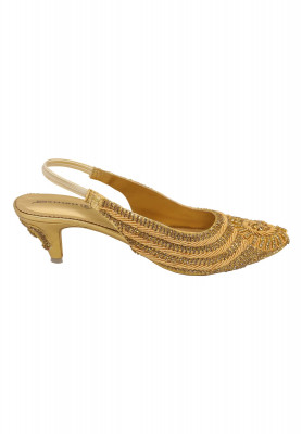 Ladies Special Wedding Party Golden Medium Pencil Heel