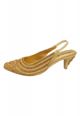 Ladies Special Wedding Party Golden Medium Pencil Heel
