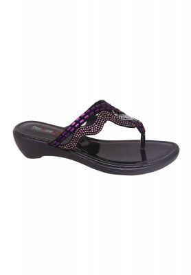 Ladies Special Black and Purple Flat Shoe for Wedding
