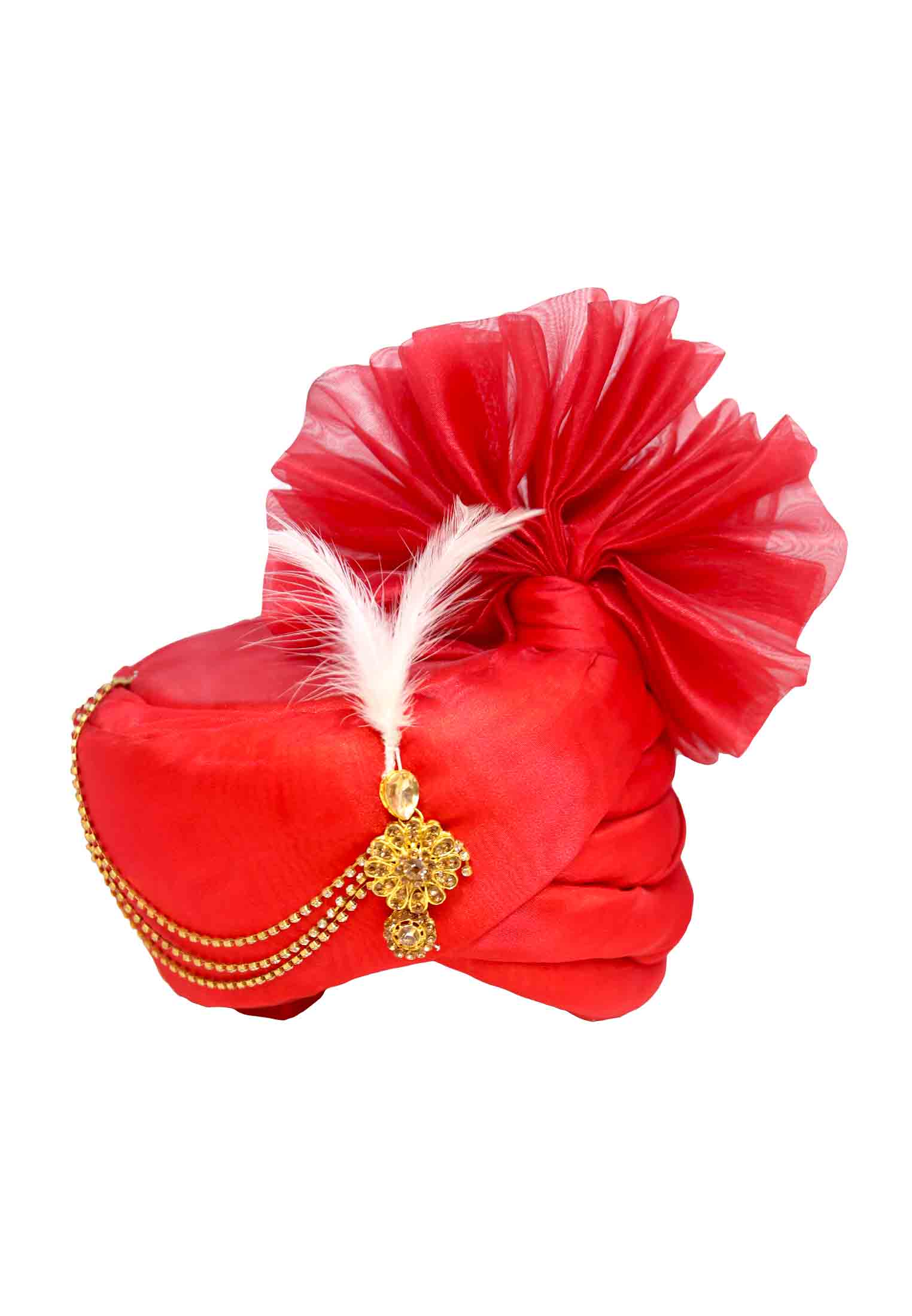 Red Wedding Pagri Made of Katan Fabric