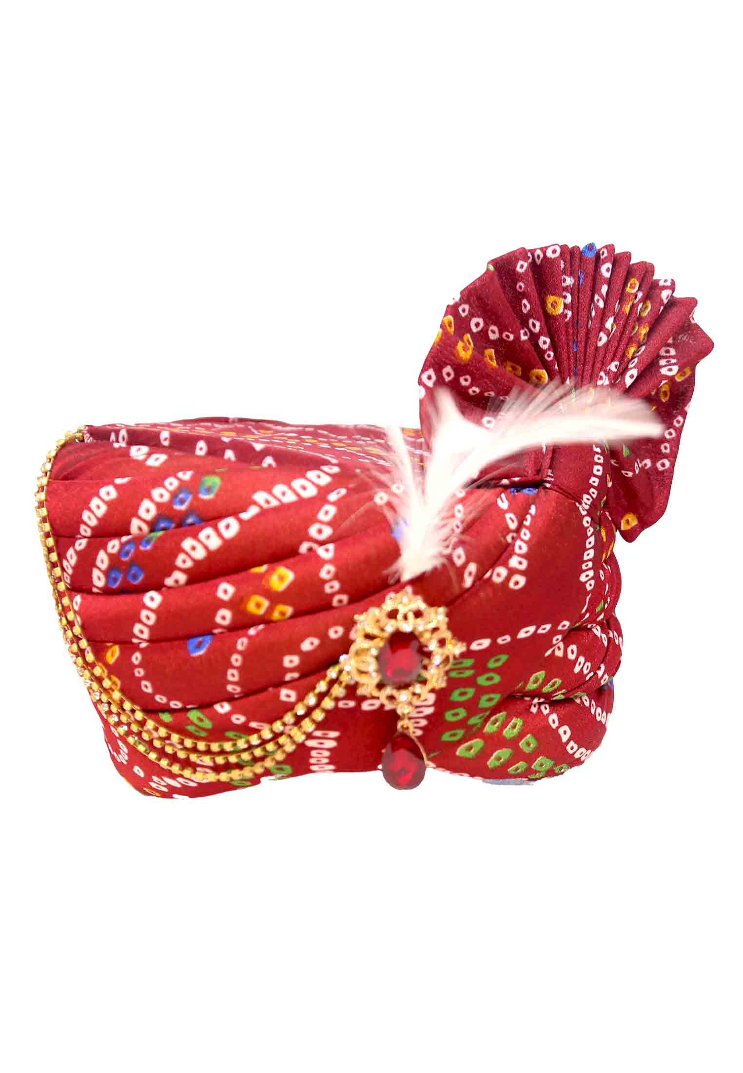 Maroon Wedding Pagri Made of Indian Chunri Fabric