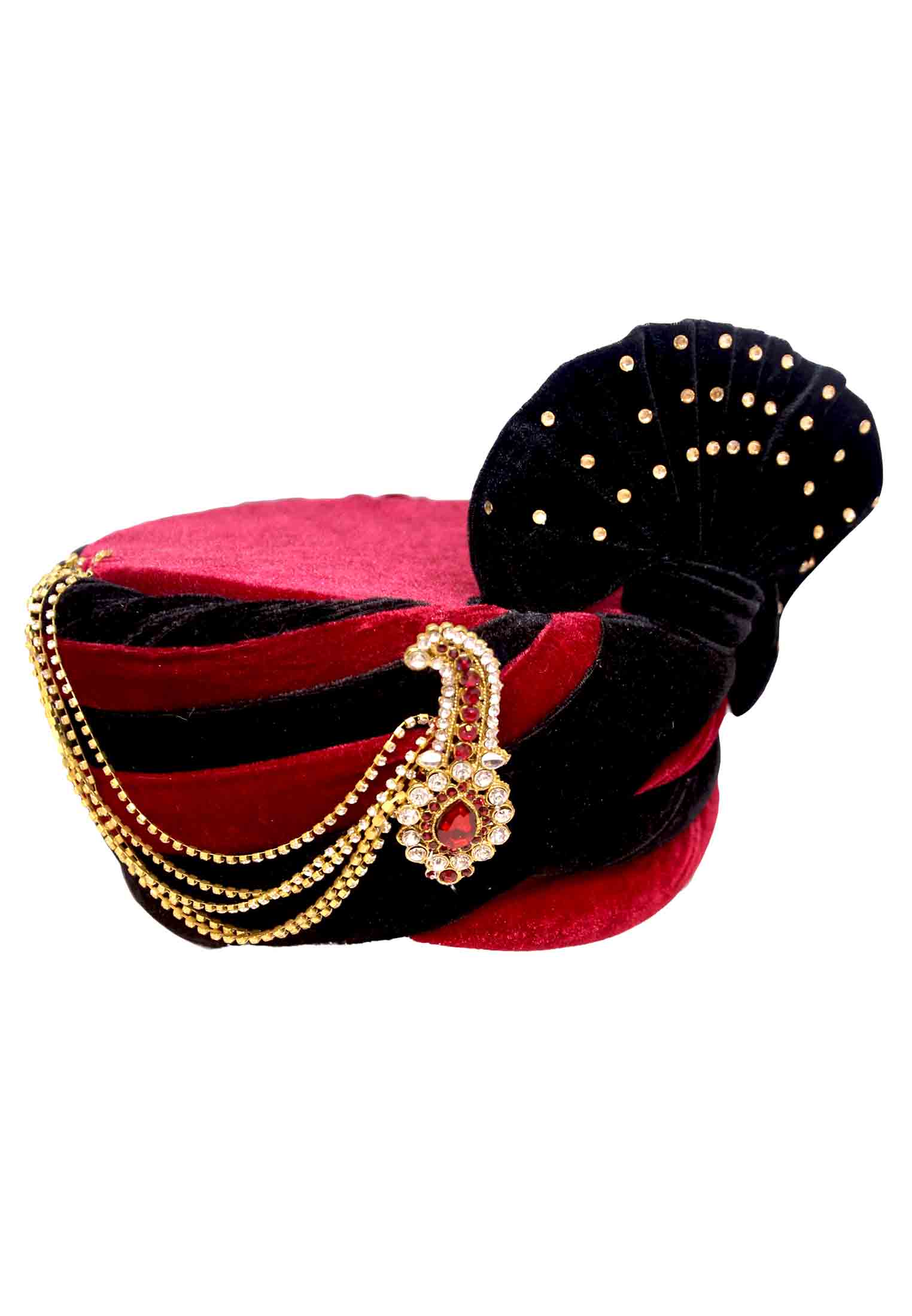Maroon Wedding Pagri Made of Indian Velvet Fabric