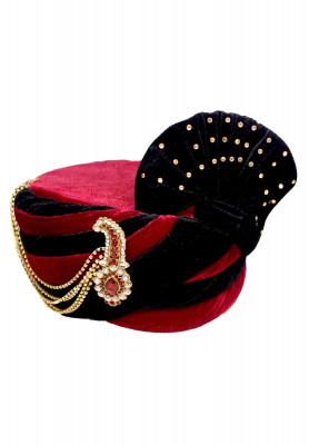 Maroon Wedding Pagri Made of Indian Velvet Fabric